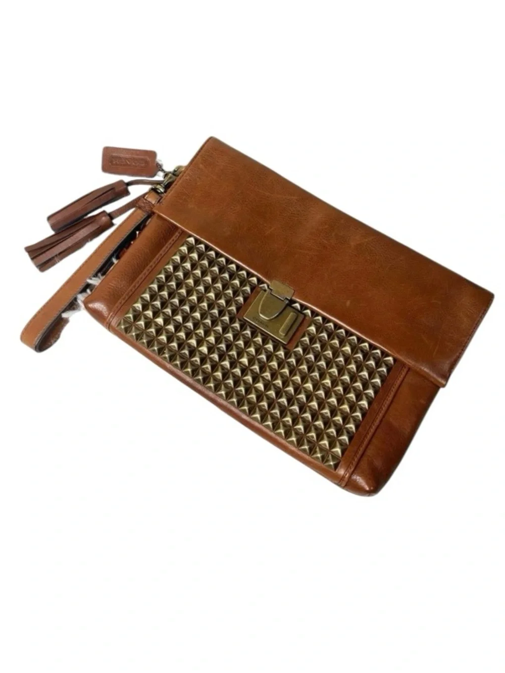 Coach Legacy Studded Clutch Carmel Brown Leather